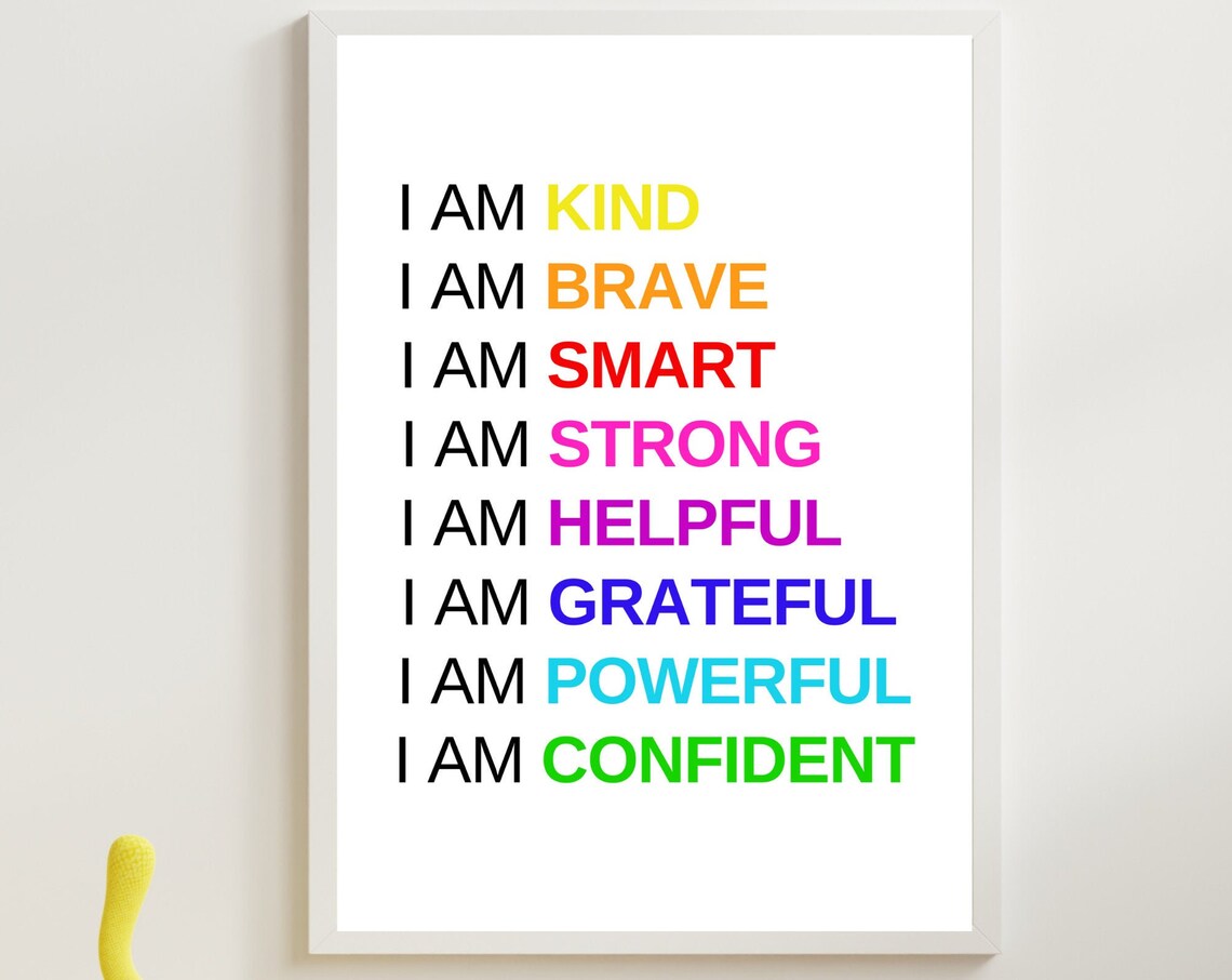 Rainbow Kids Affirmations I Am Kind Brave Smart Confidence Poster