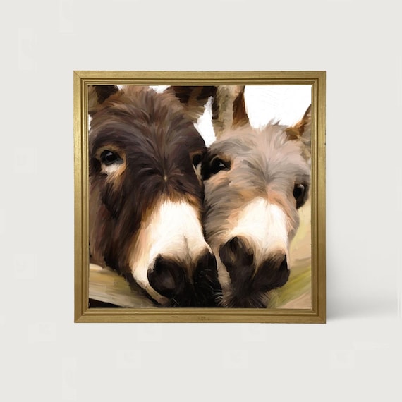 Two Donkeys Rustic Farmhouse Wall Art Poster Print