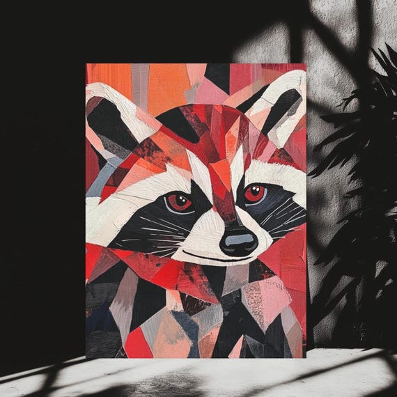 Geometric Raccoon Wall Art Abstract Animal Canvas Print Modern Wildlife Decor Colorful Painting For Nature Lovers