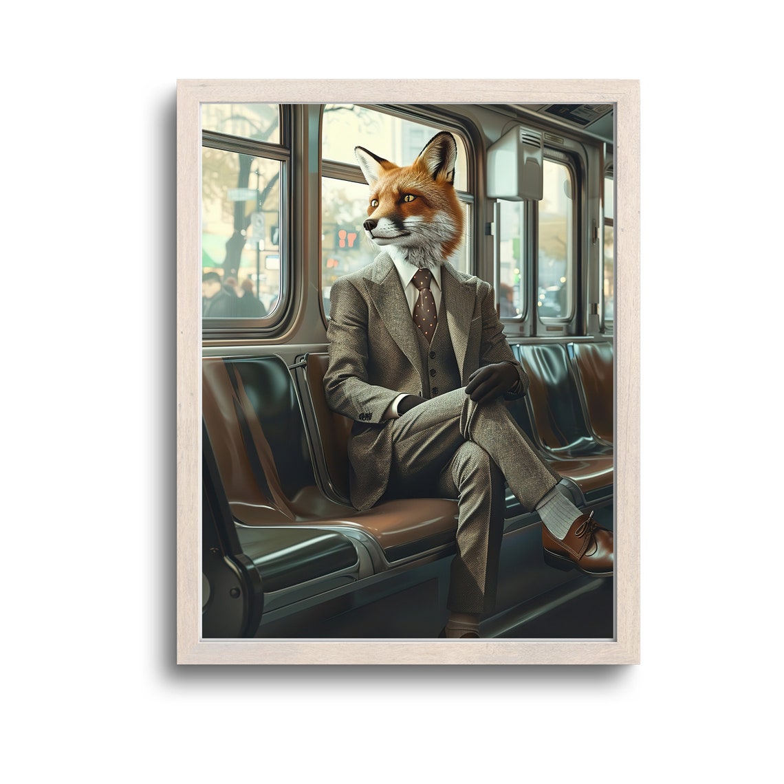 Fox In NY Subway Three Piece Suit Poster Whimsical Animal Humor Decor