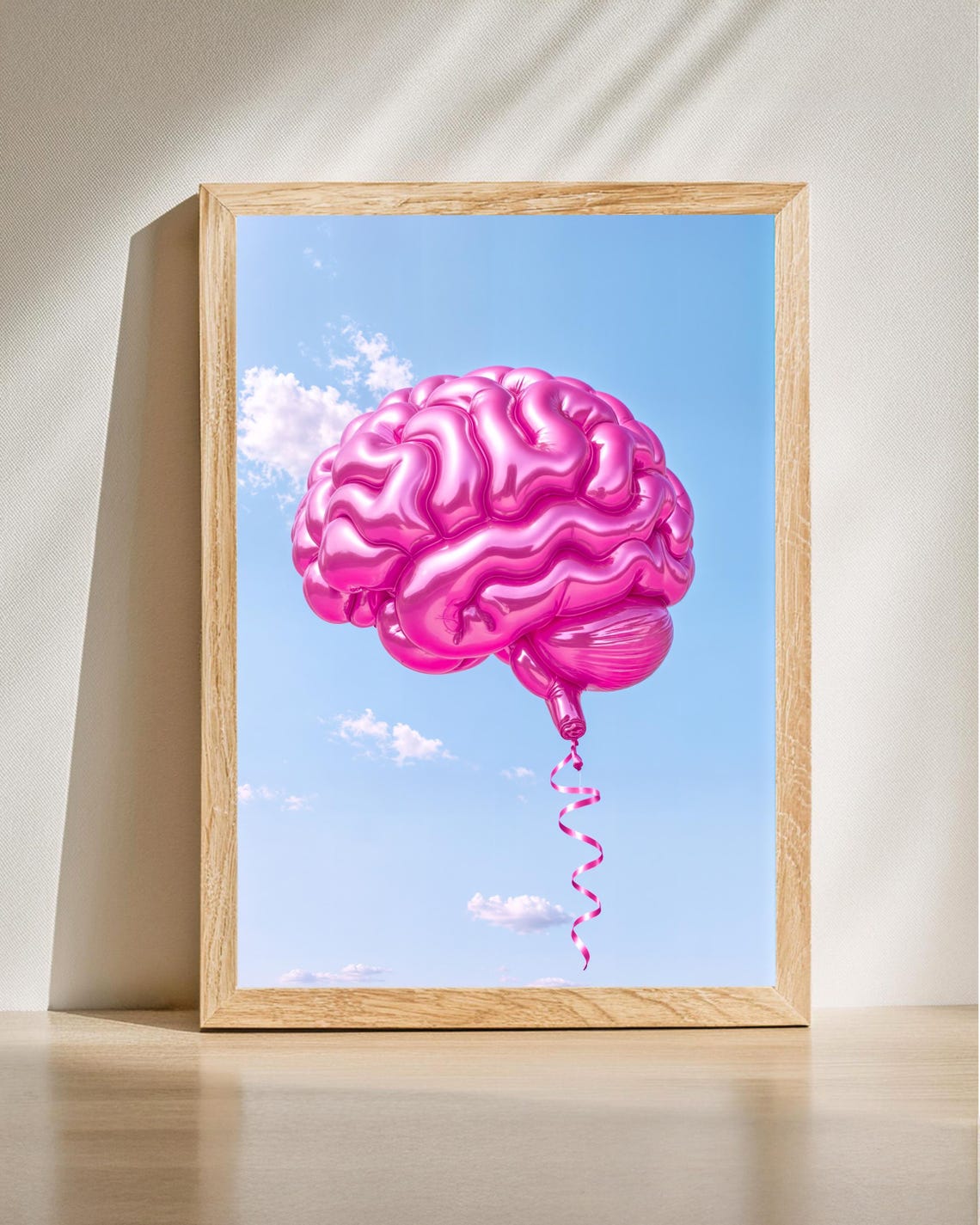 Pink Brain Balloon Surreal Whimsical Sky Contemporary Pop Poster