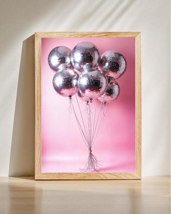 Disco Ball Balloons Pink Party Celebration Retro Glam Poster