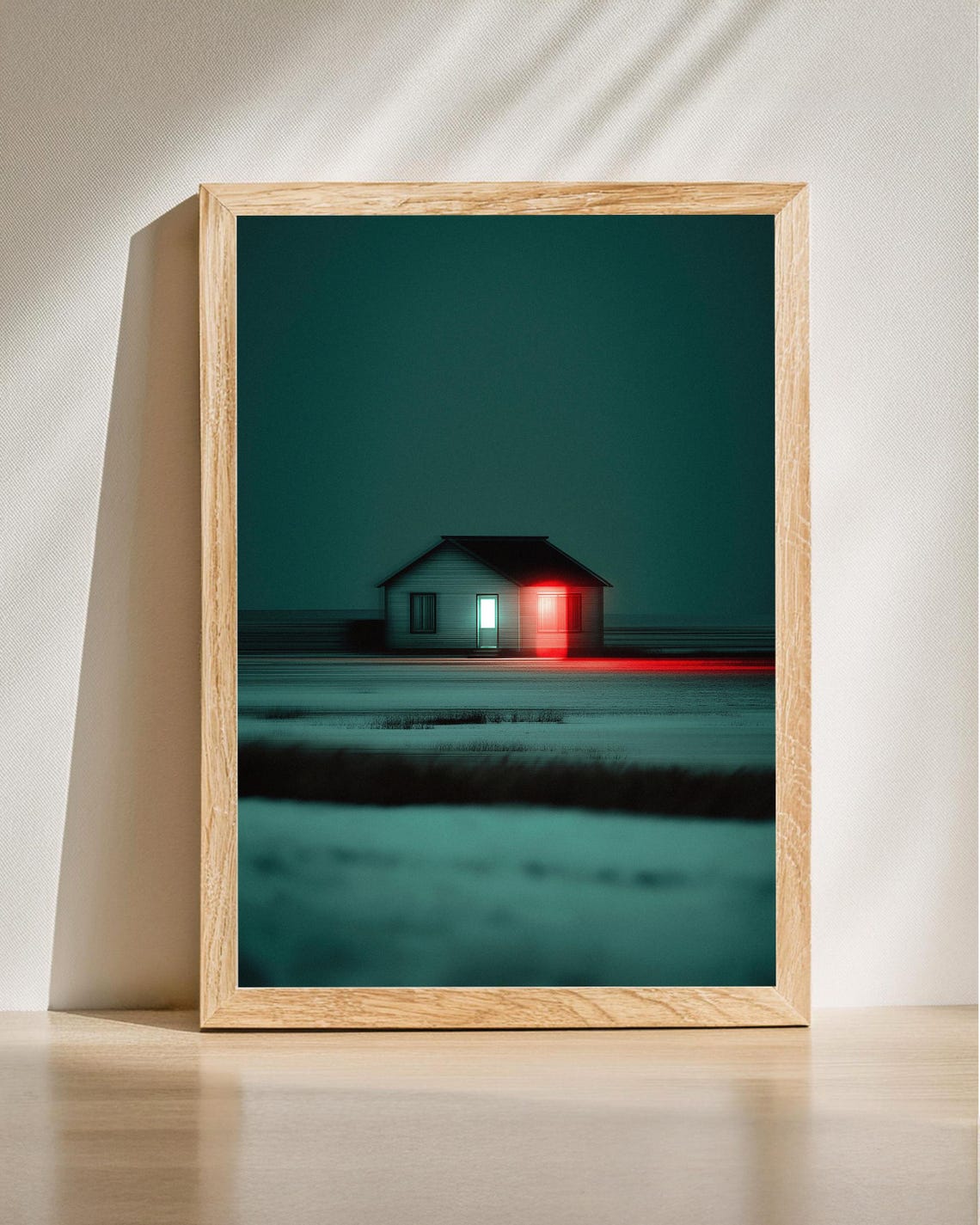 Atmospheric Night House Moody Landscape Art Surreal Home Decor Minimalist Wall Dreamy Print