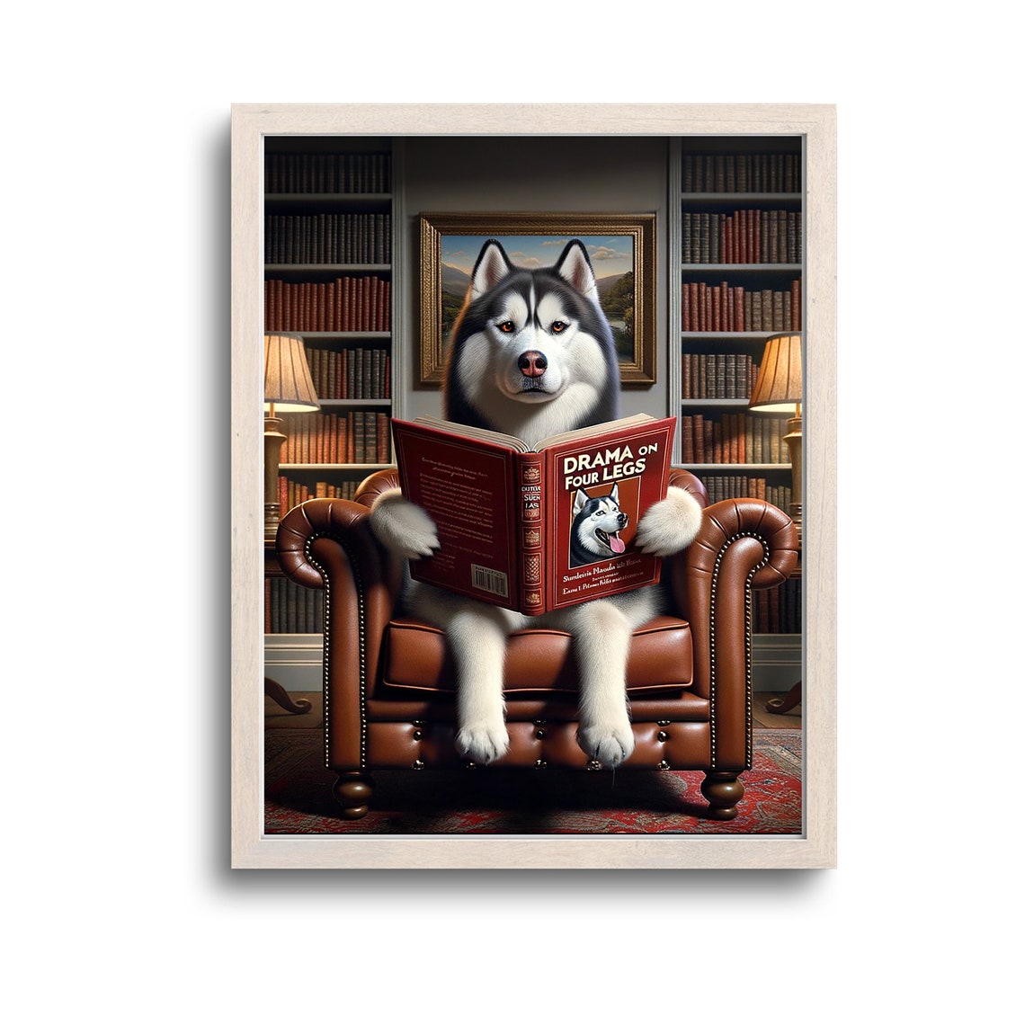 Siberian Husky Reading Drama On Four Legs Book In Library Poster