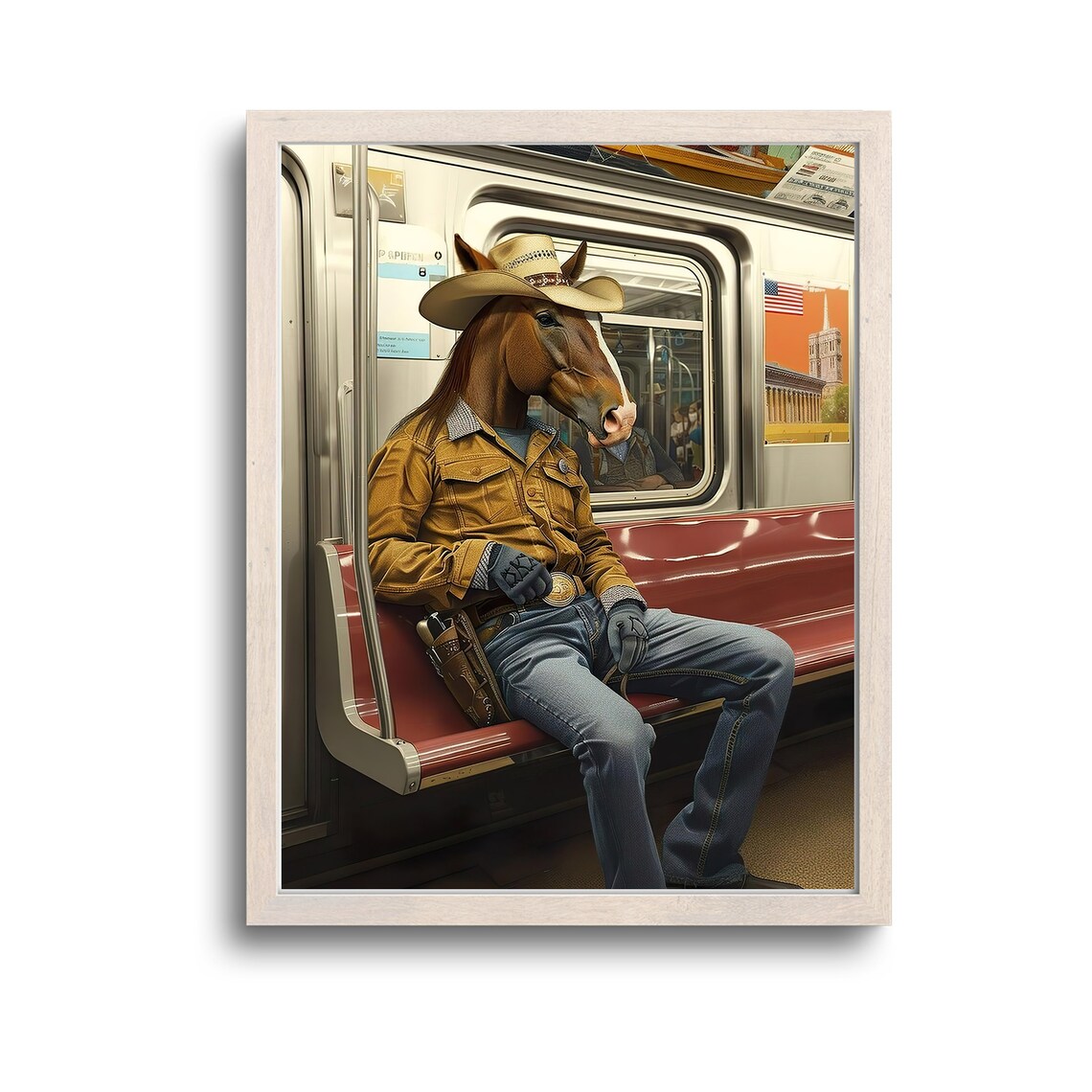 Cowboy Horse Riding Subway Funny Western Surreal Animal Poster