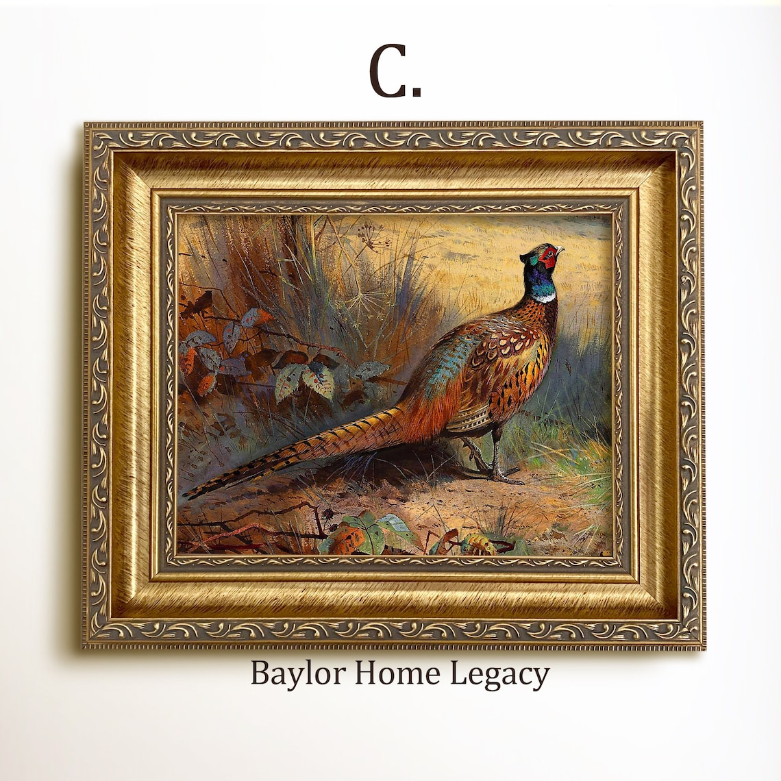 Ring Neck Pheasants Vintage Landscape Art Print - Image 3