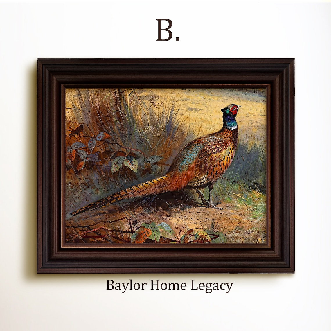 Ring Neck Pheasants Vintage Landscape Art Print - Image 4