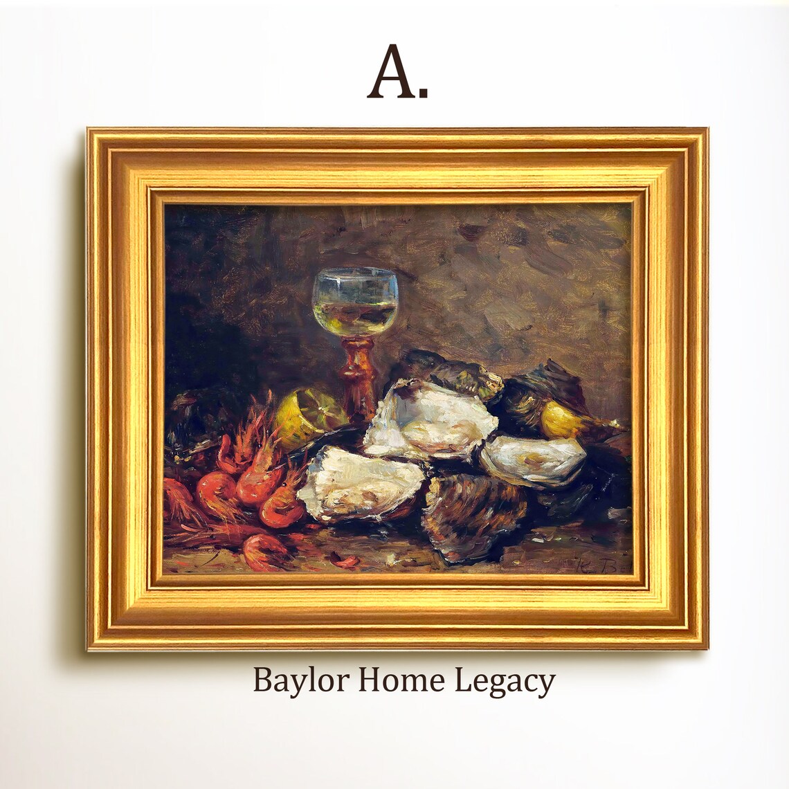Still Life of Oysters, Prawns and Wine, Vintage Art Print - Image 5
