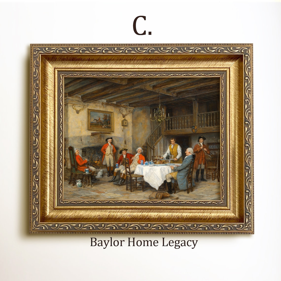 Hunters at Tavern, 19th Century Oil Painting Art Print - Image 3