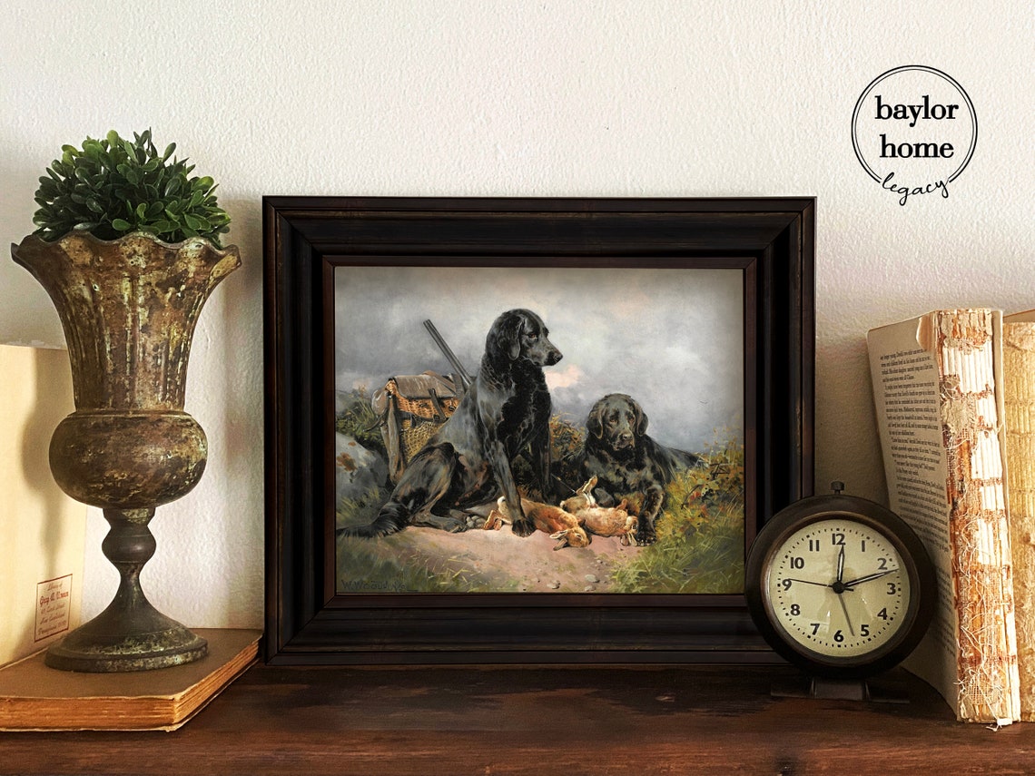 Two Black Hunting Dogs Resting After Hunt Vintage Gun Dog Art Poster - Image 4