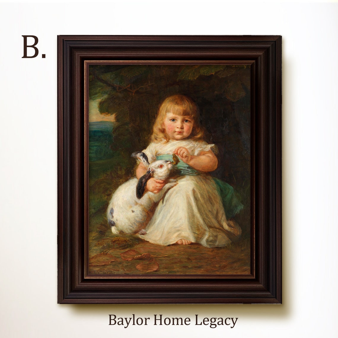 Framed Girl Holding Bunny Oil Painting Print Child And Rabbit Art Print Of Antique Oil Painting Vintage Girl Portrait Art - Image 4