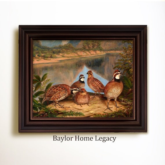 Bobwhite Quail River Landscape Oil Painting Art Print