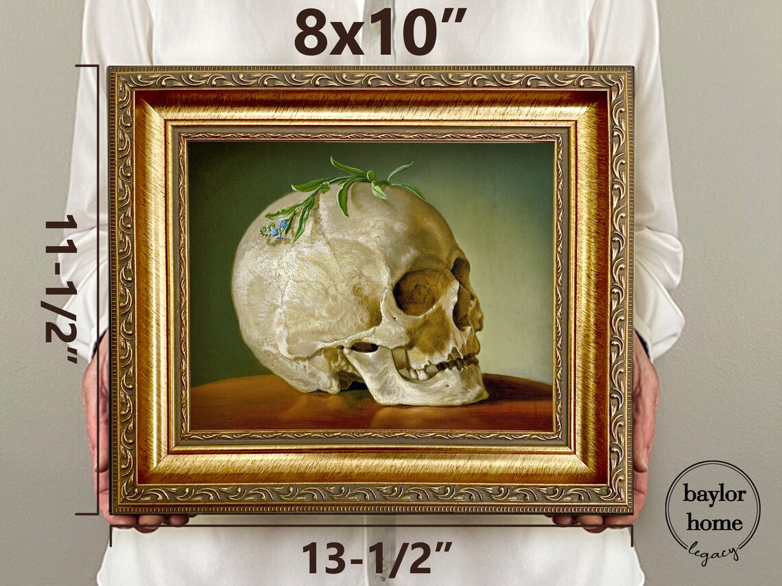 Skull With Forget Me Not Flowers Vintage Vanitas Still Life Art Poster - Image 4