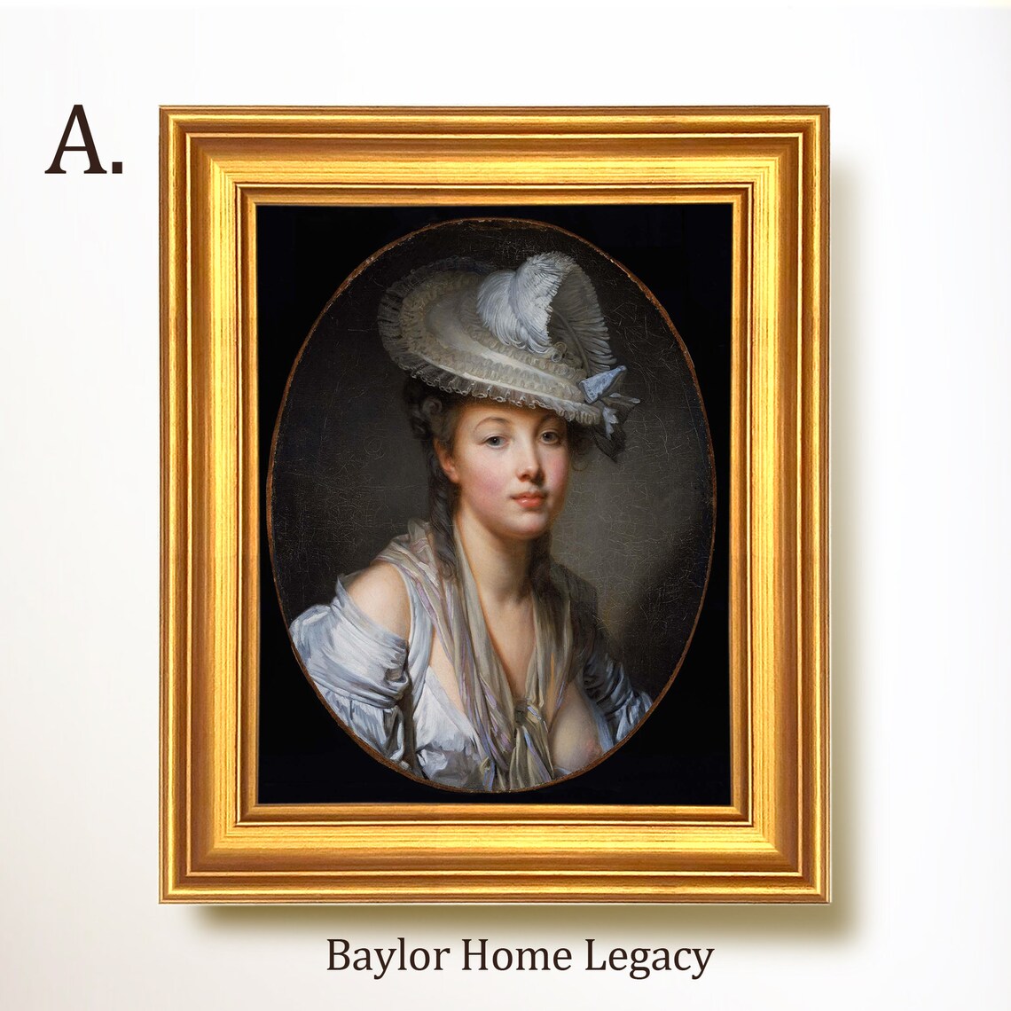 18th Century Young Woman White Feathered Hat Vintage Oil Portrait Poster - Image 5