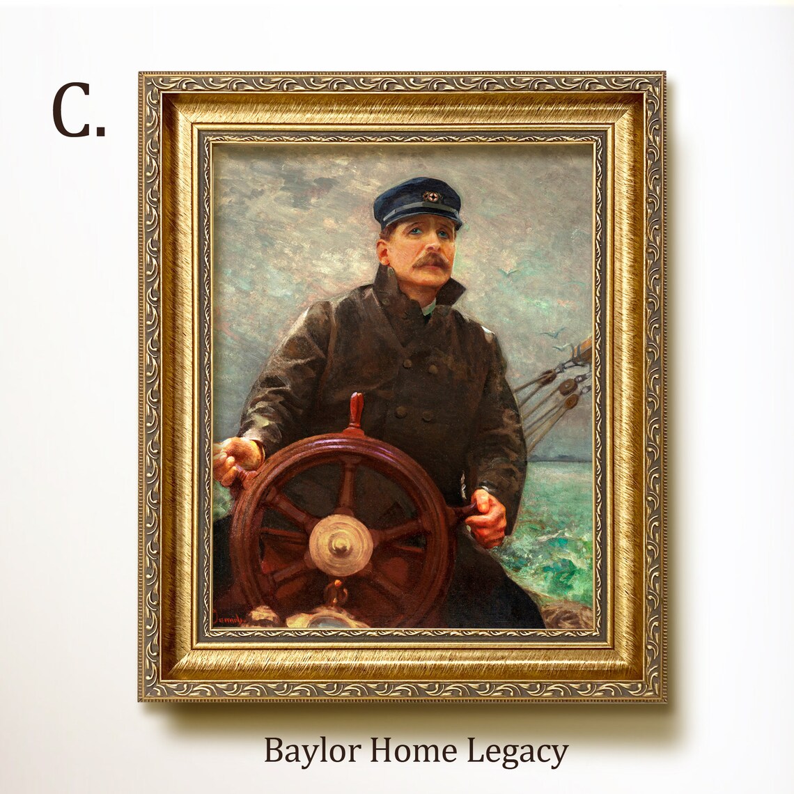 Sea Captain At The Wheel, Vintage Nautical Art Print - Image 3