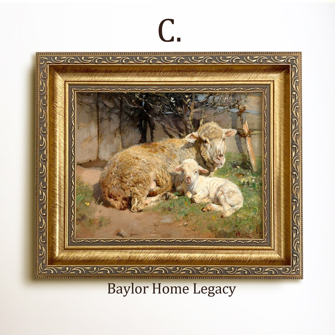 Sheep And Lamb Resting Farmyard Vintage Oil Painting Farm Animal Print - Image 3
