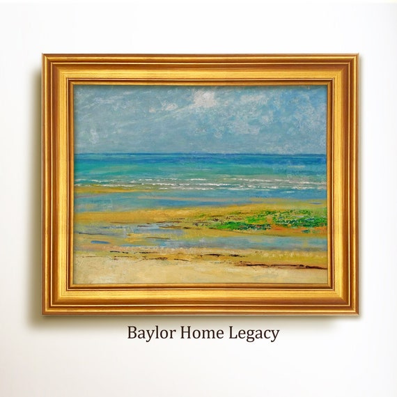 Vintage Nautical Blue Seascape Beach Scene Art Print