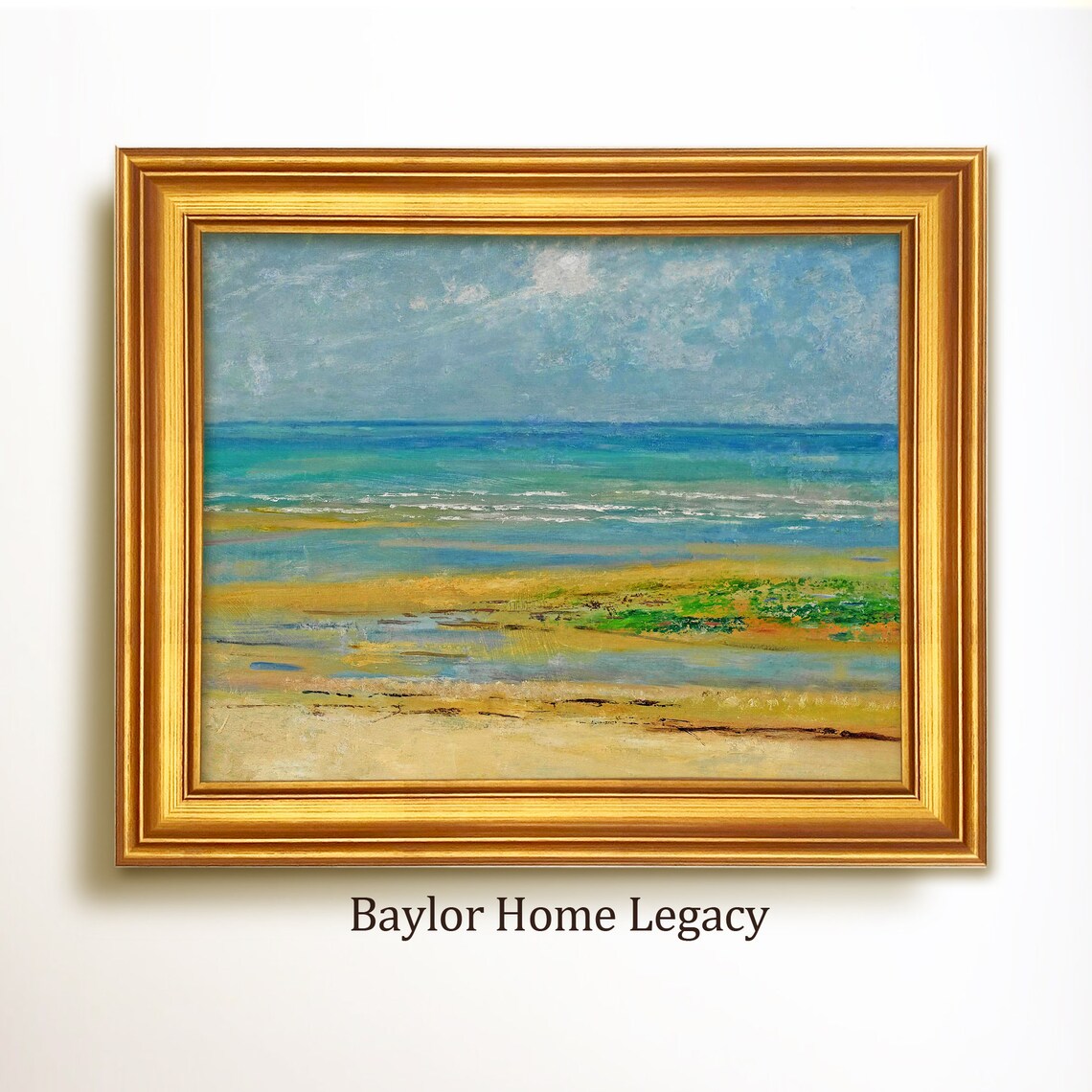 Vintage Nautical Blue Seascape Beach Scene Art Print