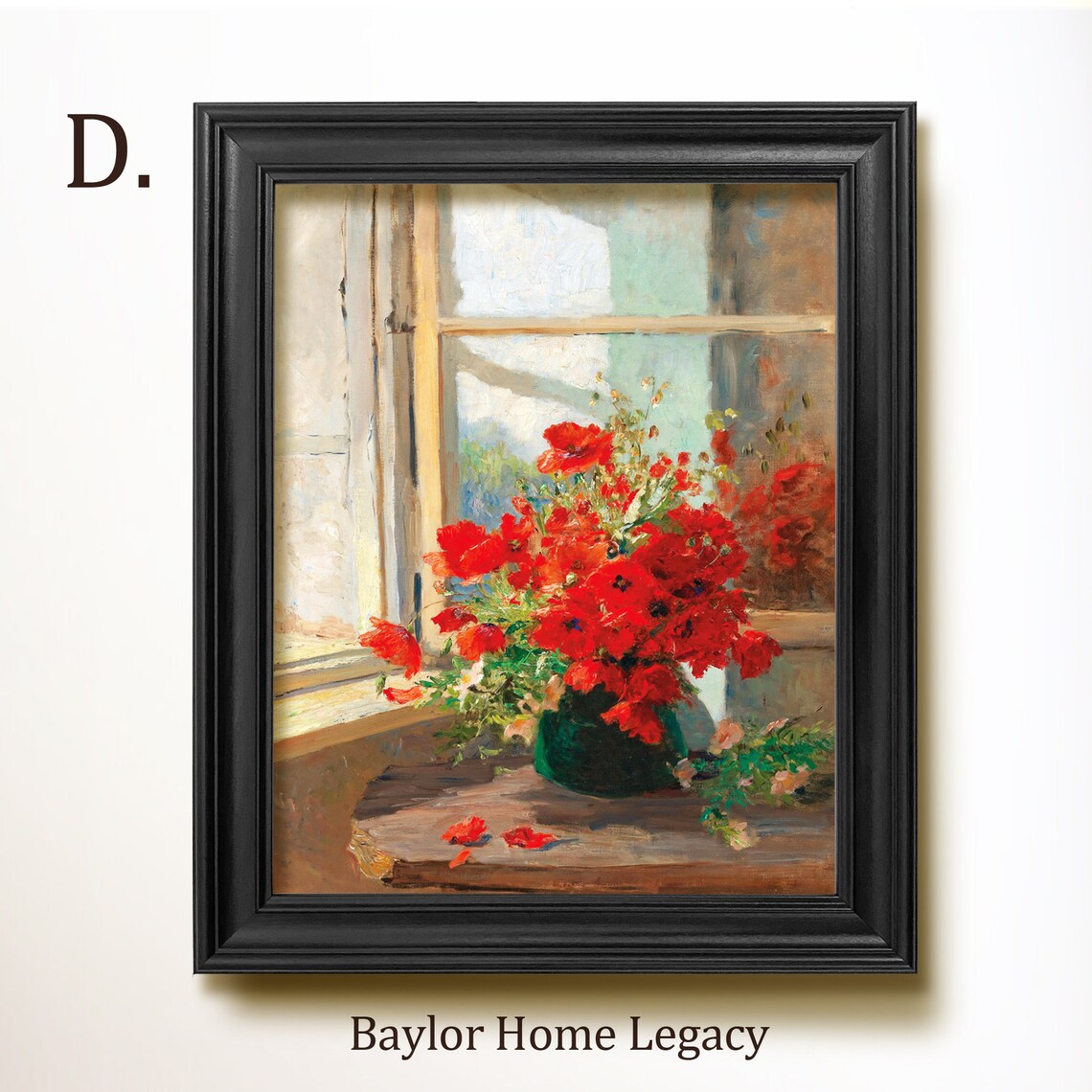 Poppies In A Vase By Open Window, Oil Painting Print - Image 2