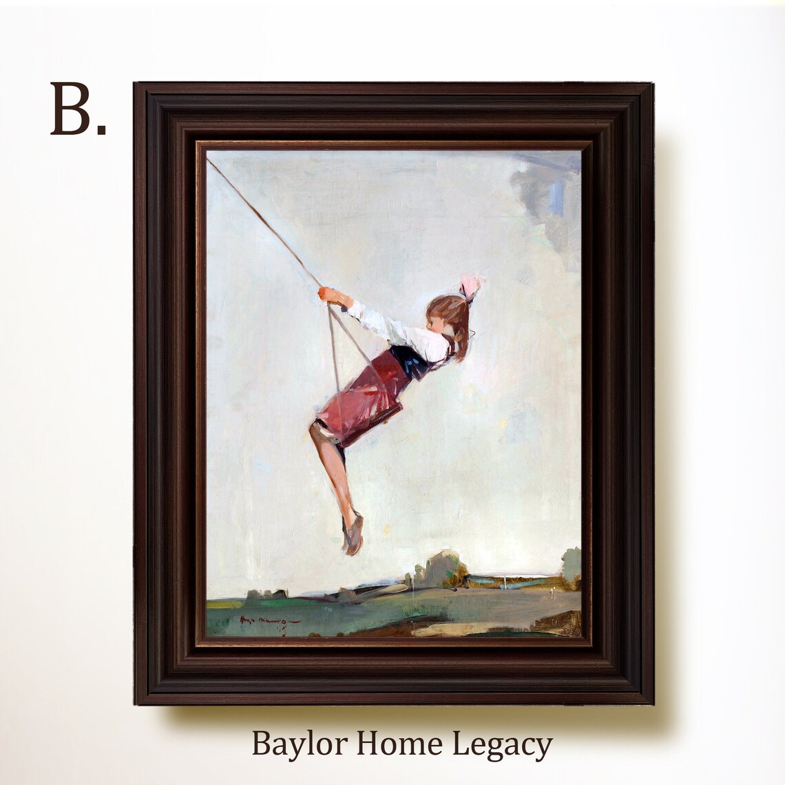 Girl On A Swing, Vintage Oil Painting Art Print - Image 4