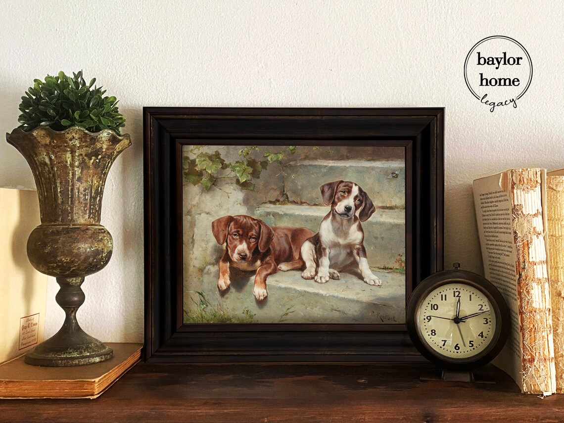 Hound Puppies Rustic Country Farmhouse Dog Art Print - Image 4