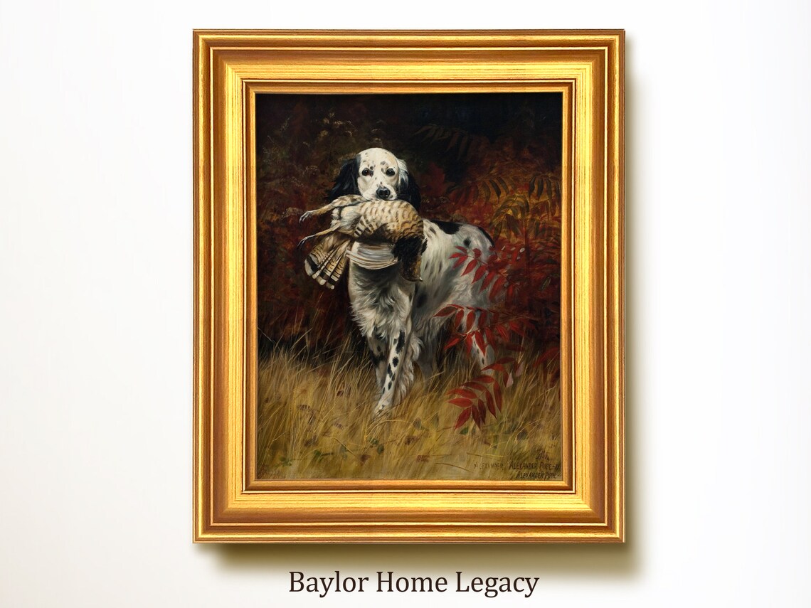 English Setter Oil Painting Art Print, Hunting Dog