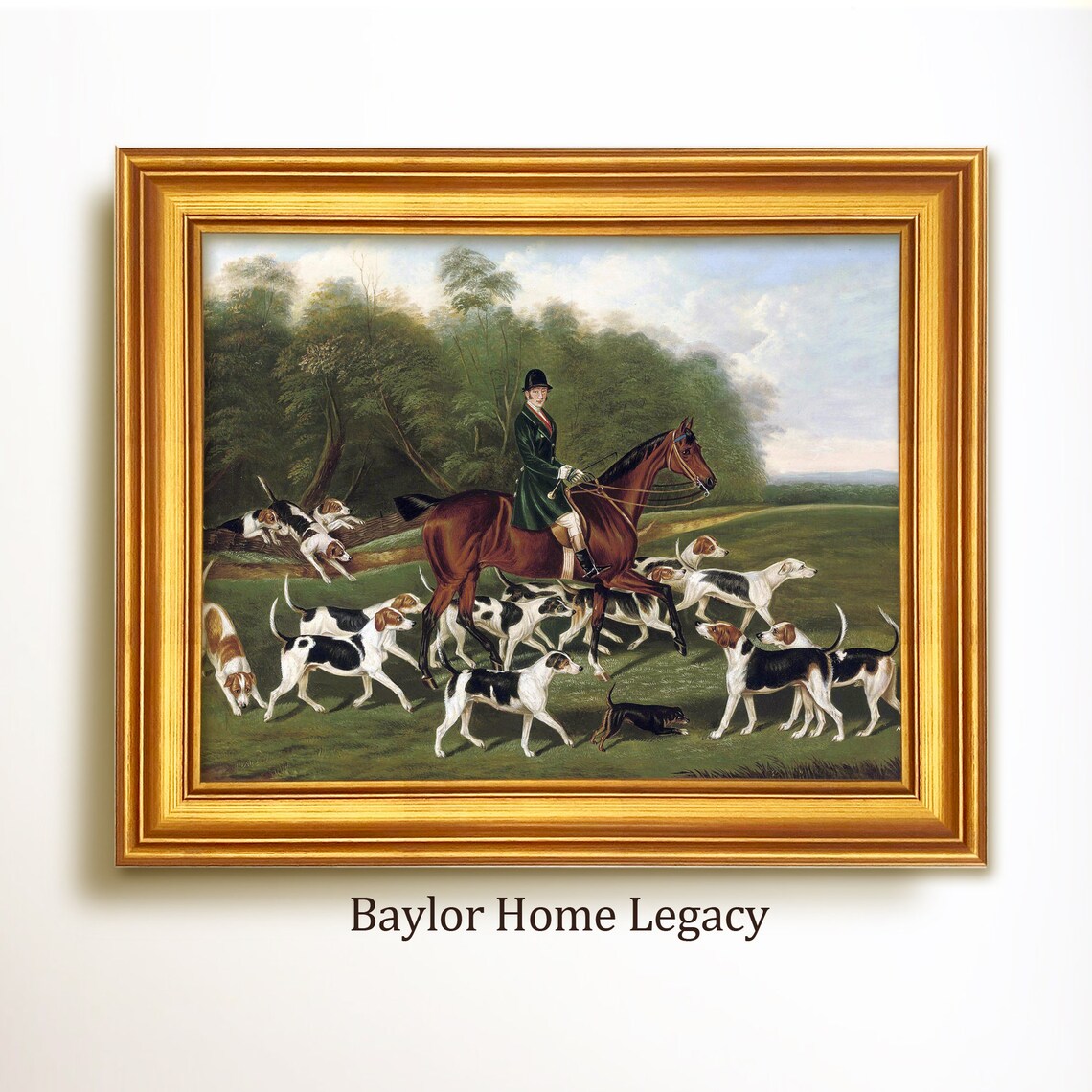 Fox Hunting Scene with Foxhounds, Equestrian Art Print
