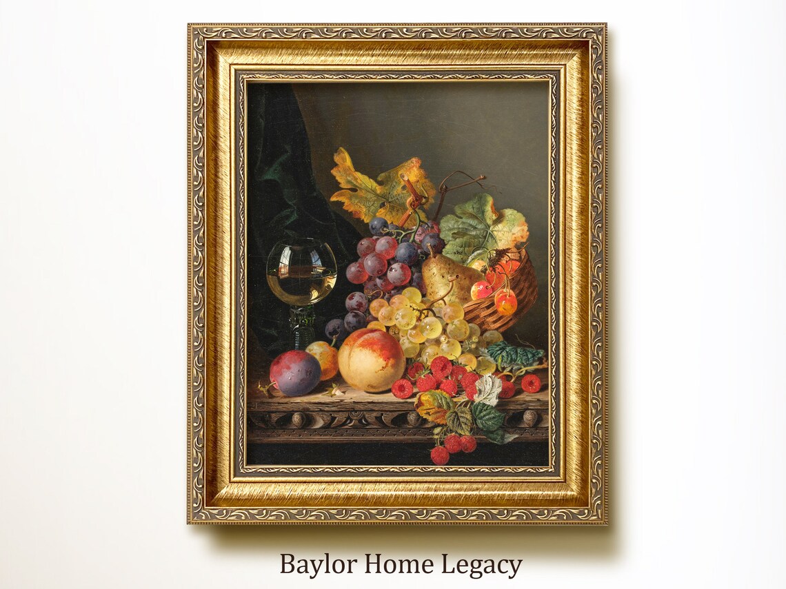 Vintage Still Life of Fruit With Wine Glass Art Print