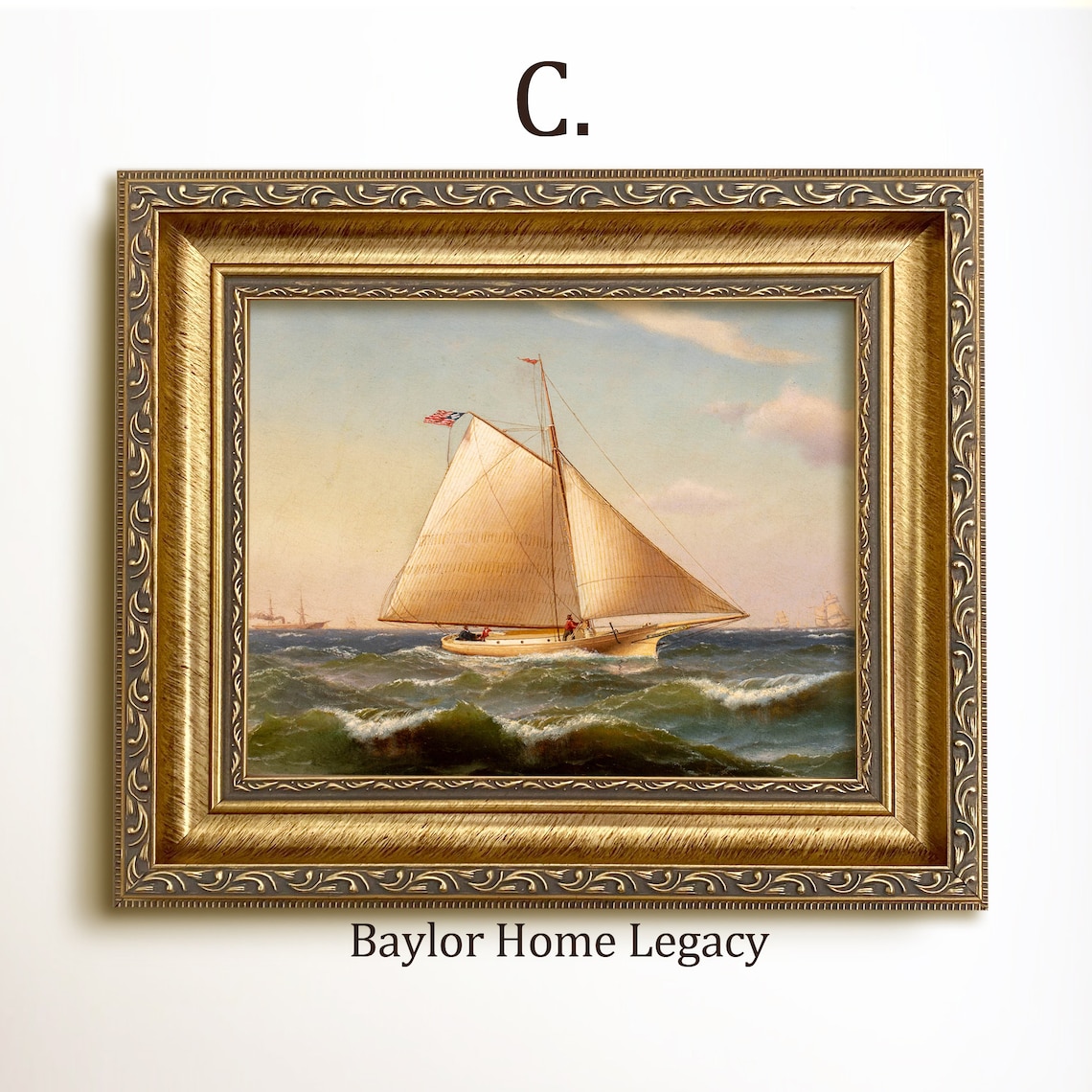Sailboat Oil Painting Print, Antique Nautical Art - Image 3