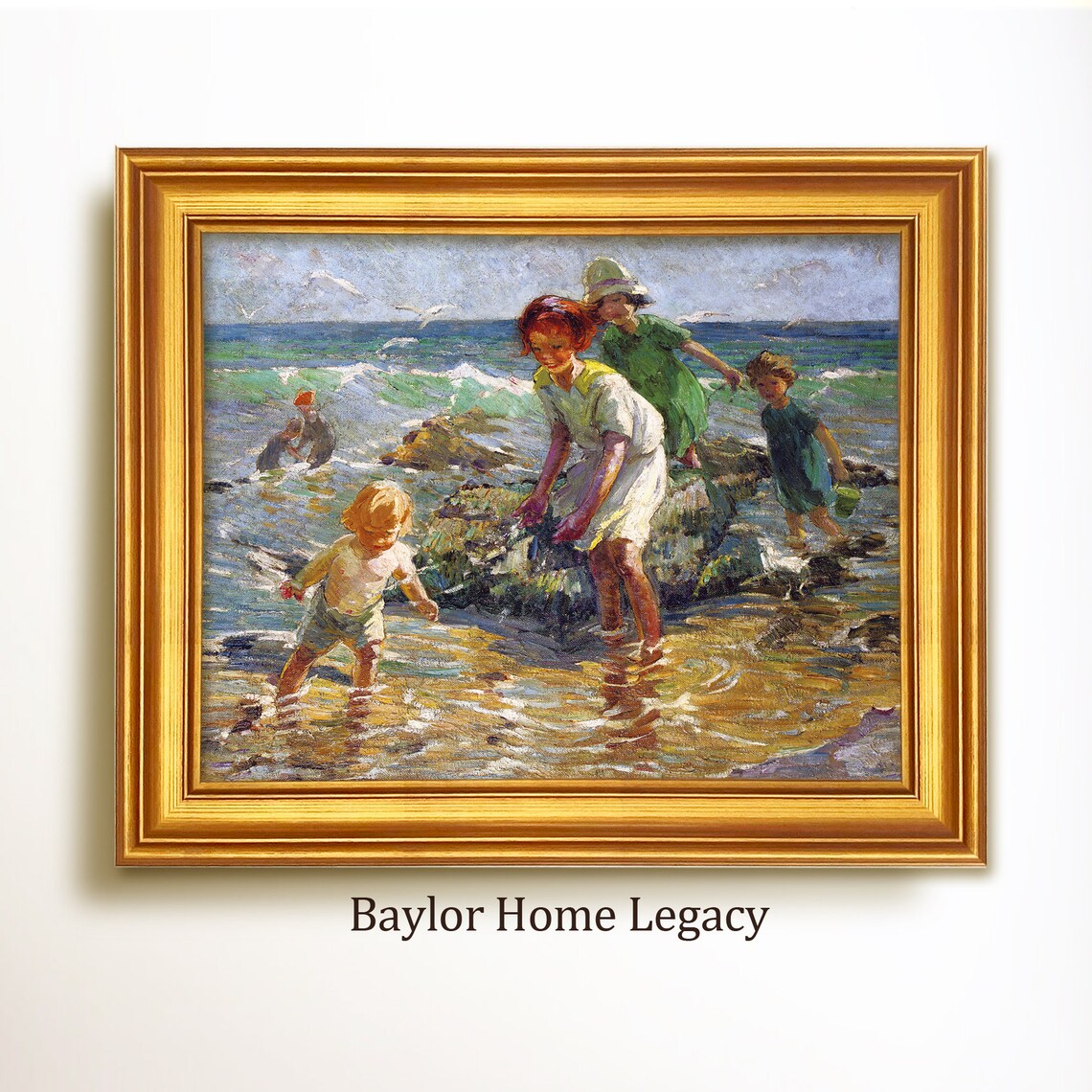 Children Playing In The Water, Vintage Nautical Art Print