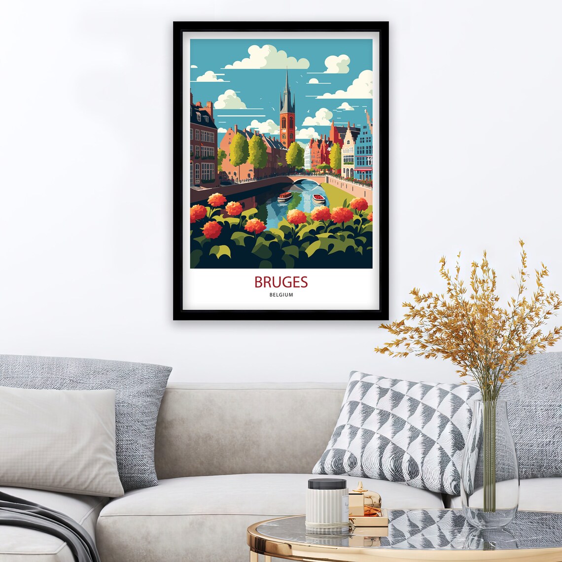 Bruges Belgium Medieval Canal Church Tower Brick Town Travel Poster - Image 2