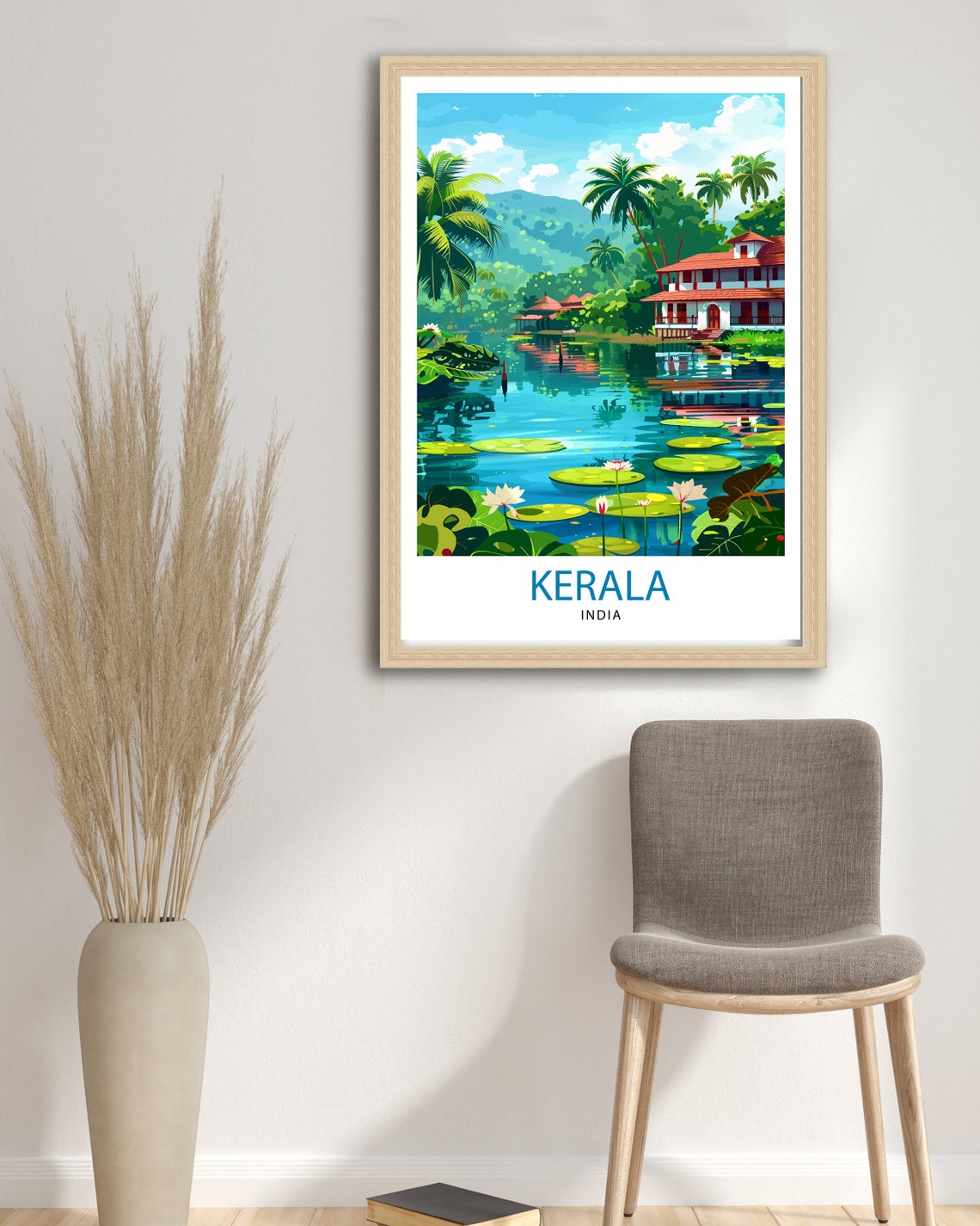Kerala India Backwaters Palms Water Lilies Vintage Travel Poster - Image 3
