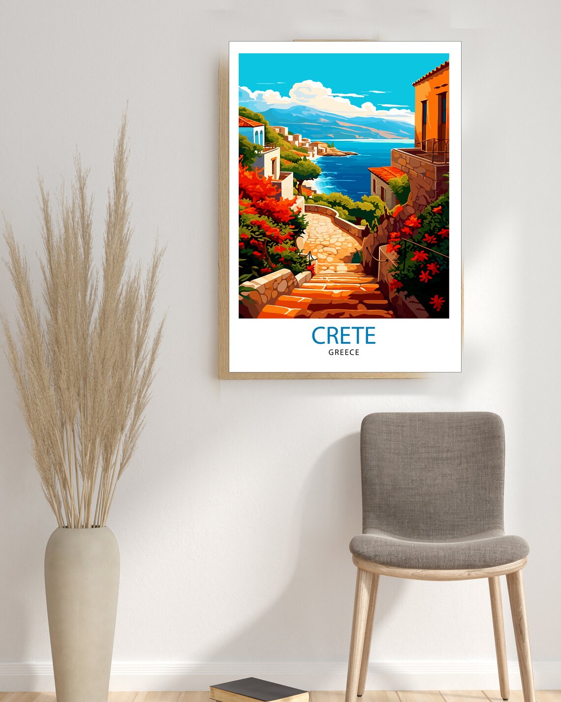 Crete Greece Stone Stairway To The Sea Coastal Village Travel Poster - Image 3