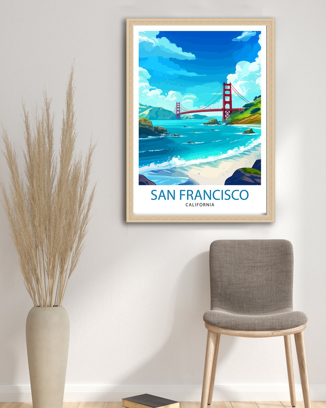 San Francisco California Golden Gate Bridge Beach Coast Travel Poster - Image 2