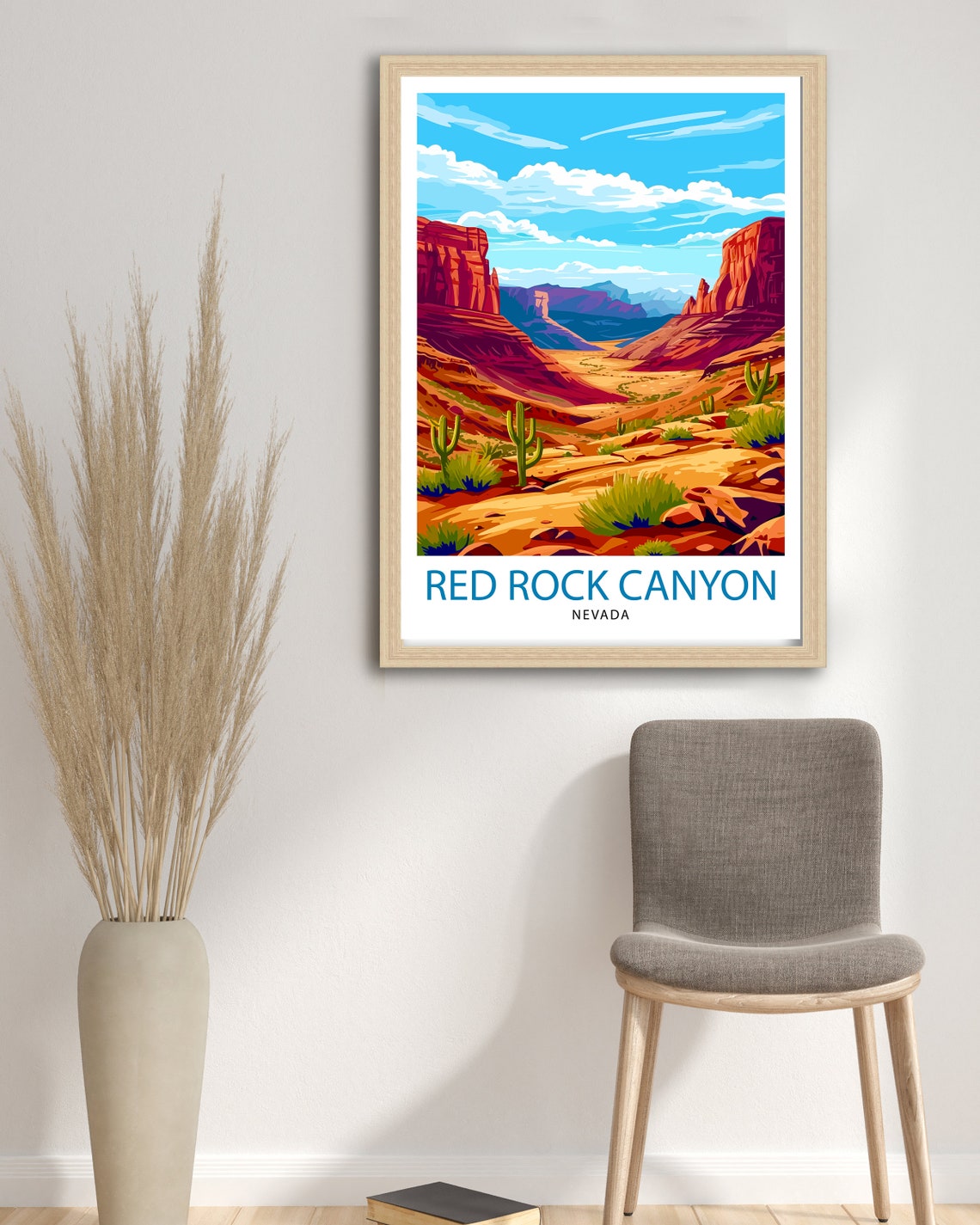 Red Rock Canyon Nevada Red Sandstone Cactus Cliffs Desert Poster - Image 2