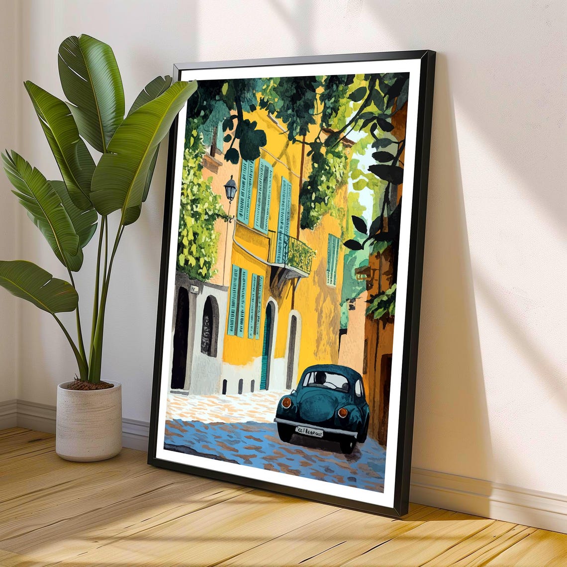 Ravenna Italy Cobblestone Street Vintage Beetle Scene Poster - Image 2