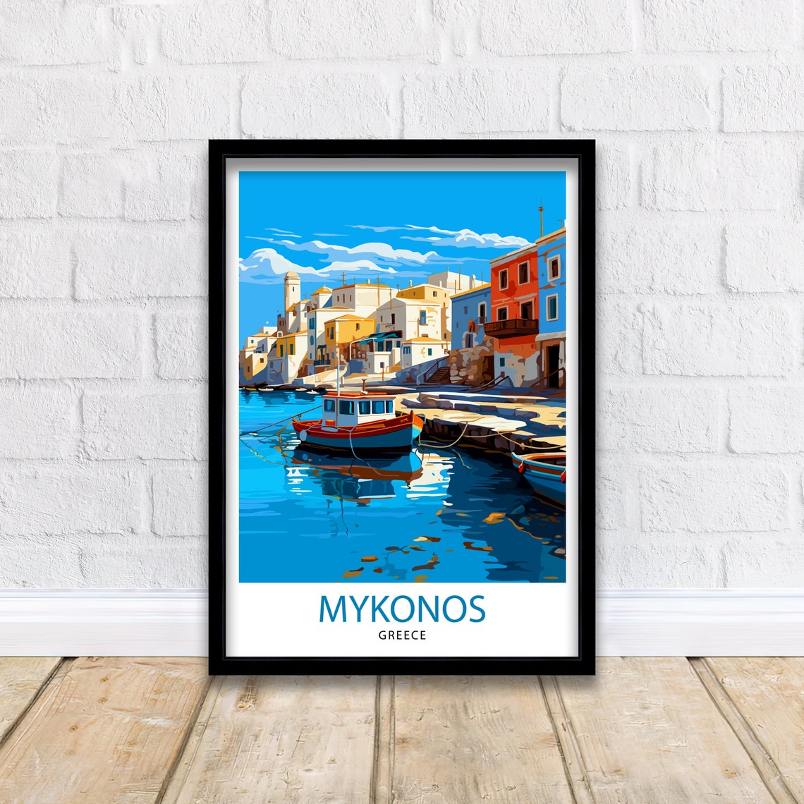 Mykonos Fishing Boat Harbor Waterfront Town Greek Island Poster - Image 2