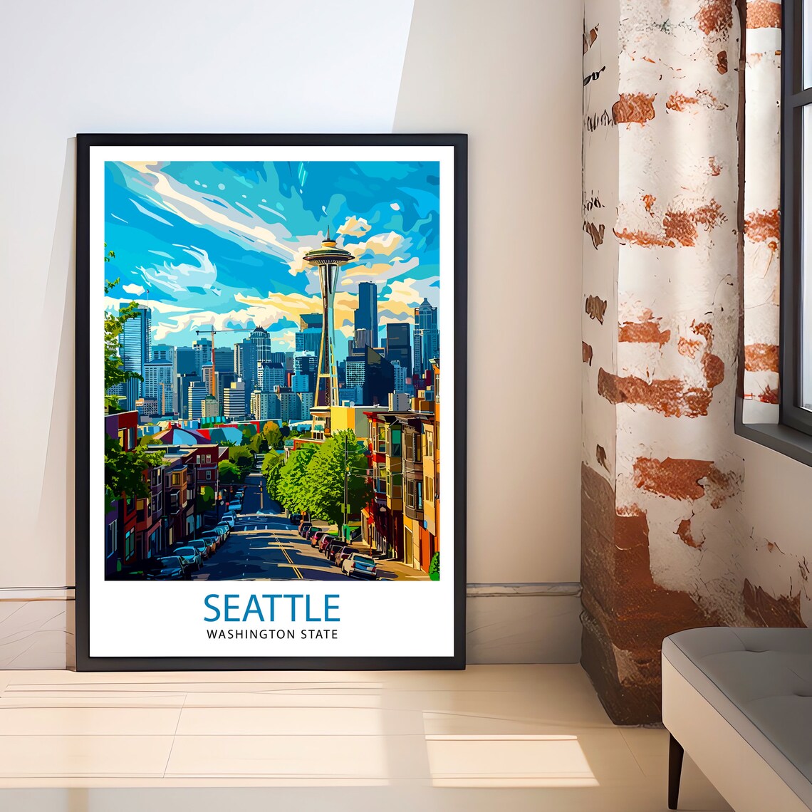 Seattle Washington Space Needle Downtown Street Scene Poster - Image 3