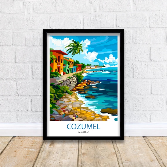 Cozumel Mexico Caribbean Colorful Coastal Street Palm Sea View Poster