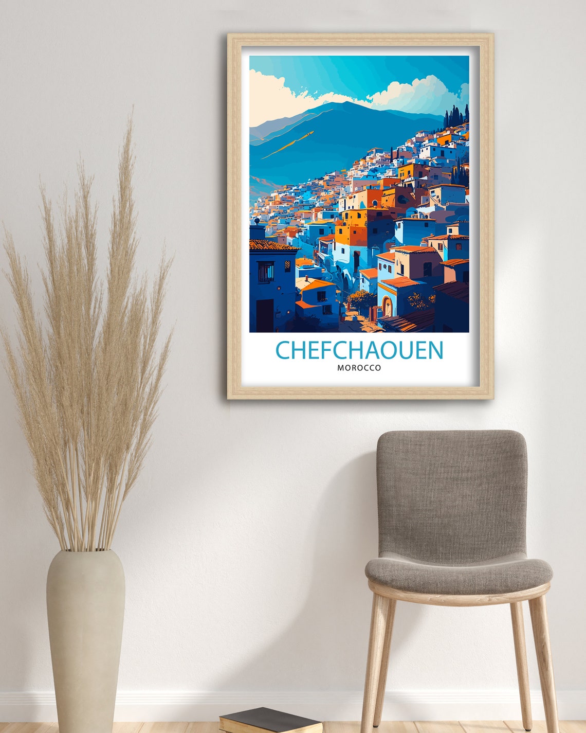 Beautiful Chefchaouen Morocco Blue City Hillside Travel Poster - Image 3