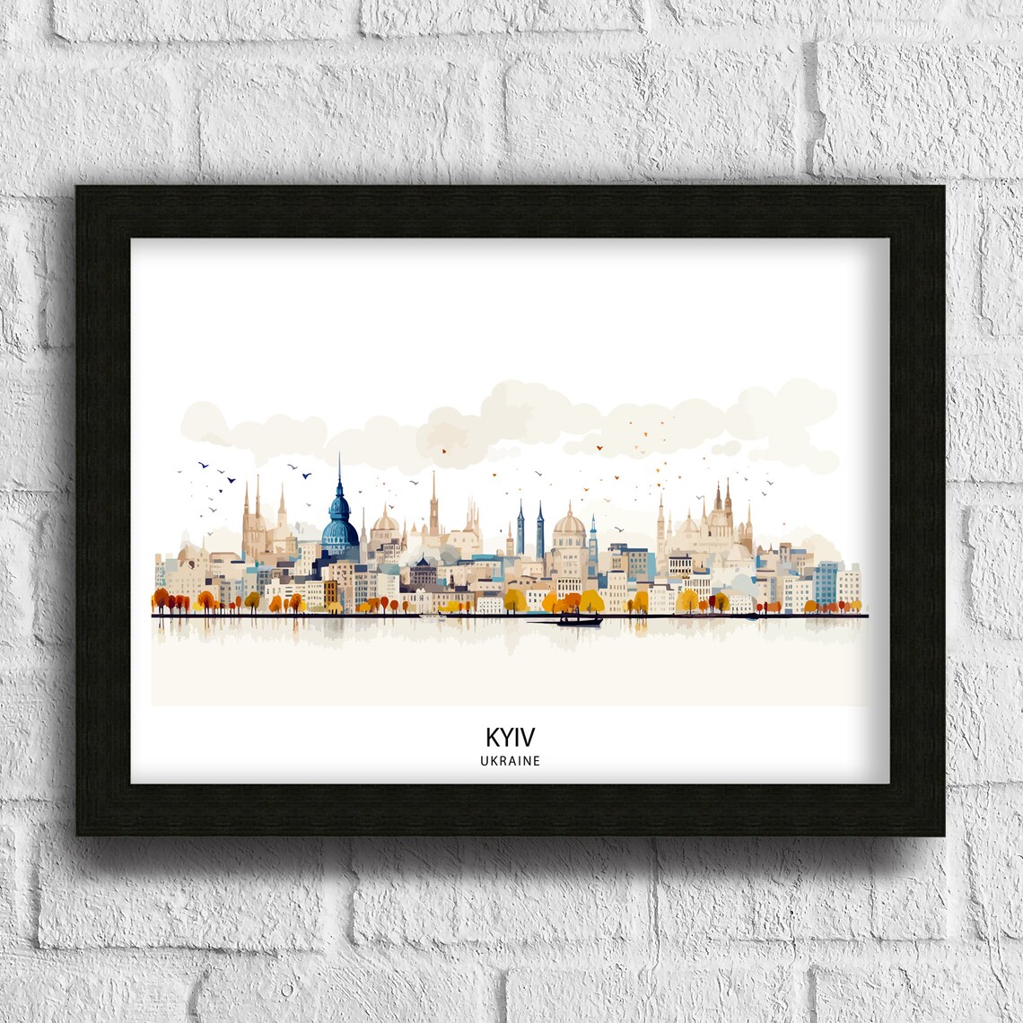 Kyiv Ukraine Watercolor Skyline Cityscape Europe Historic City Travel Poster - Image 3