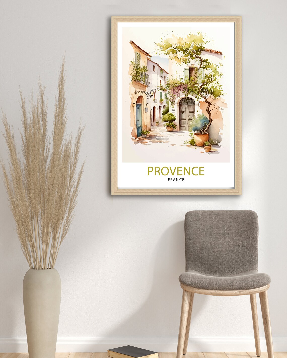 Provence France Watercolor Village Courtyard Botanical Wall Art - Image 3