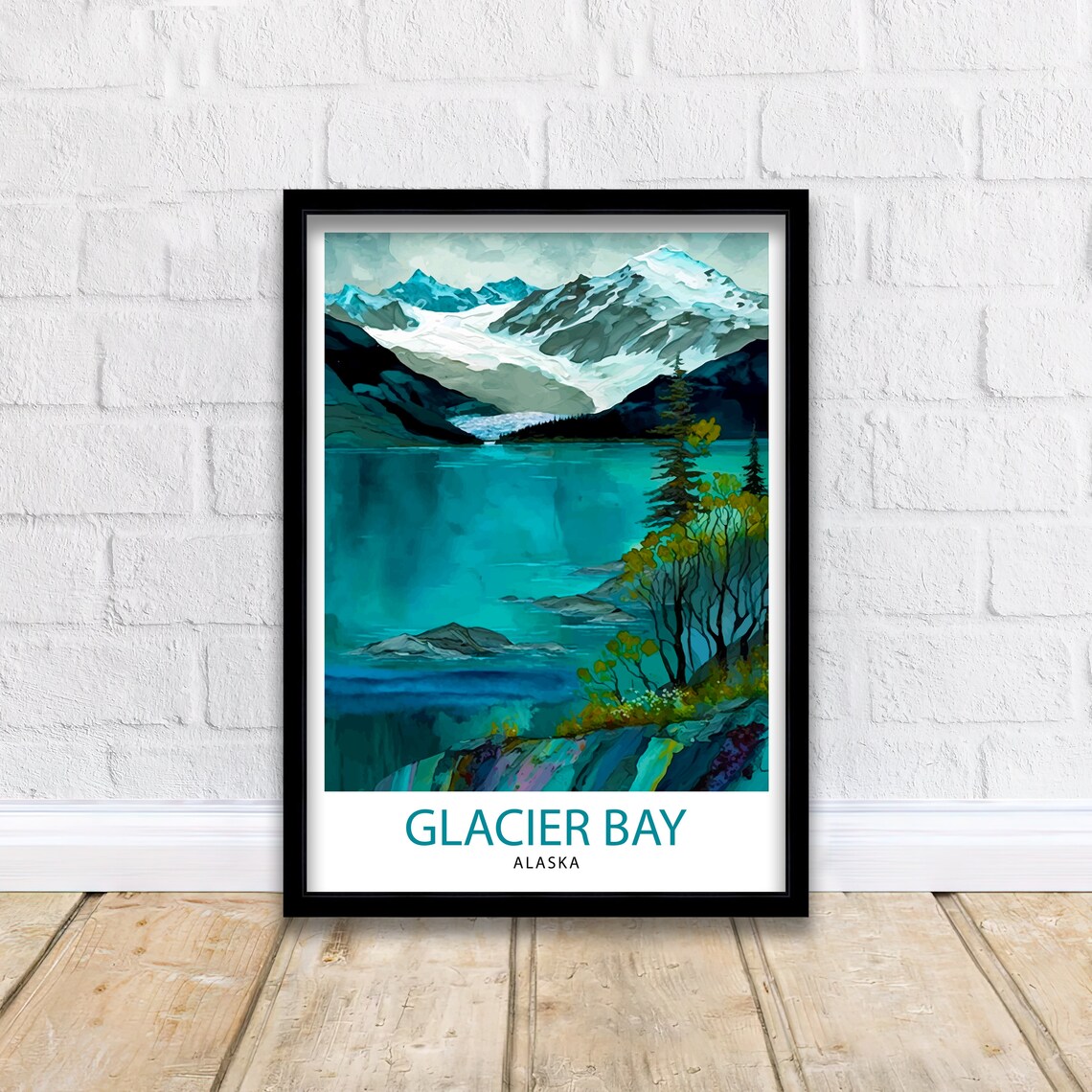 Glacier Bay Alaska Vintage Travel Poster Turquoise Fjord Glacier View - Image 2