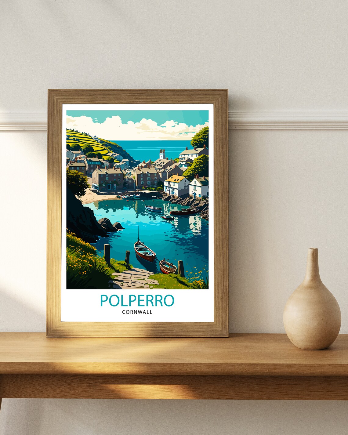 Polperro Cornwall Travel Poster, Cornwall Illustration - Image 3