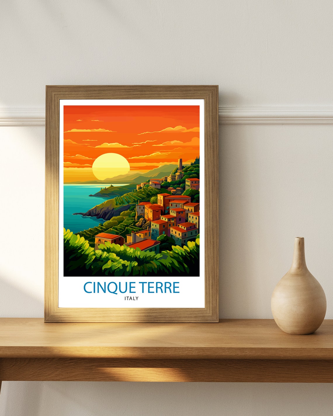 Cinque Terre Italy Sunset Coastal Village Orange Sky Travel Poster - Image 3