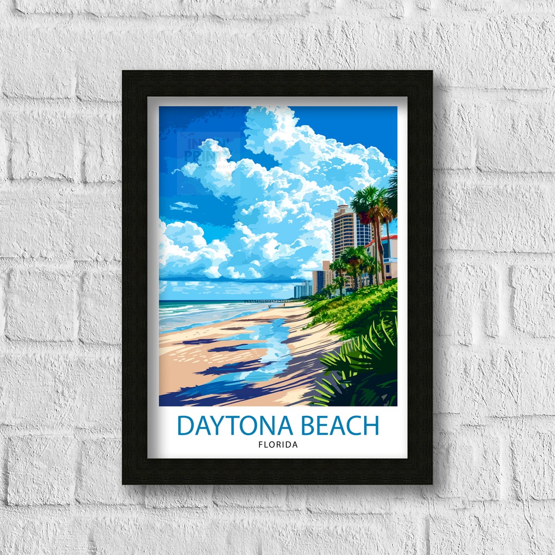 Daytona Beach Florida Shoreline Buildings Blue Skies Travel Poster - Image 3