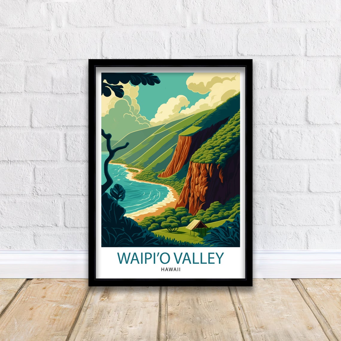 Waipio Valley Hawaii Tropical Cliffs Beach Cove Island View Poster - Image 2