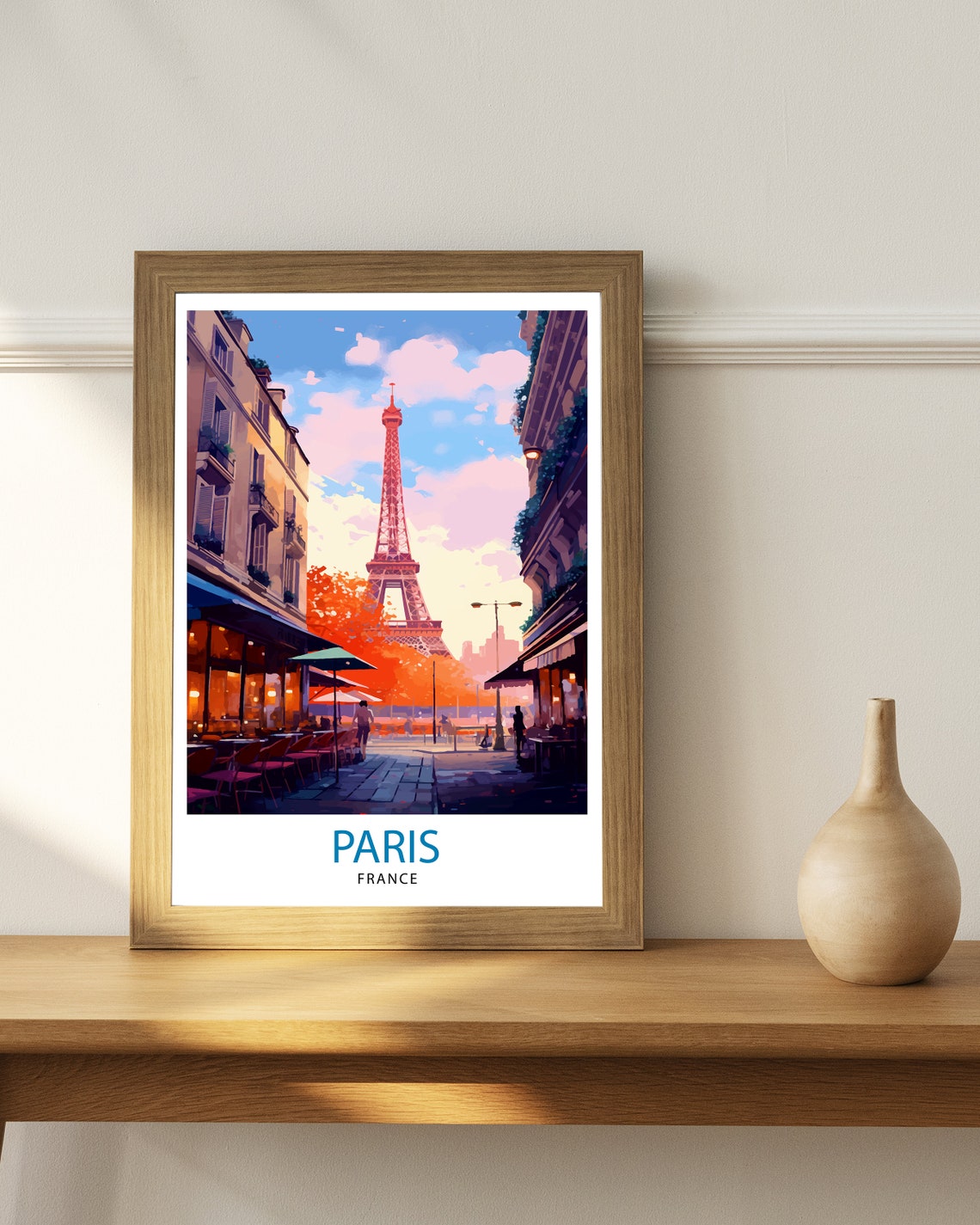 Paris France Eiffel Tower Cafe Street Romantic Sunset Travel Poster - Image 2