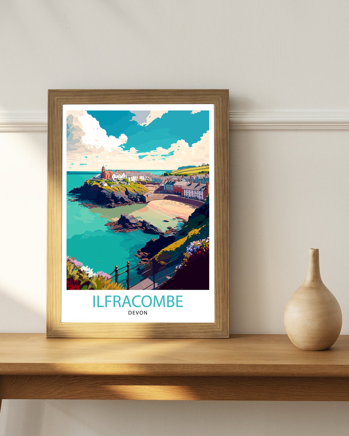 Ilfracombe Devon Coastal Town Cliffs Turquoise Sea Harbor Art Poster - Image 3