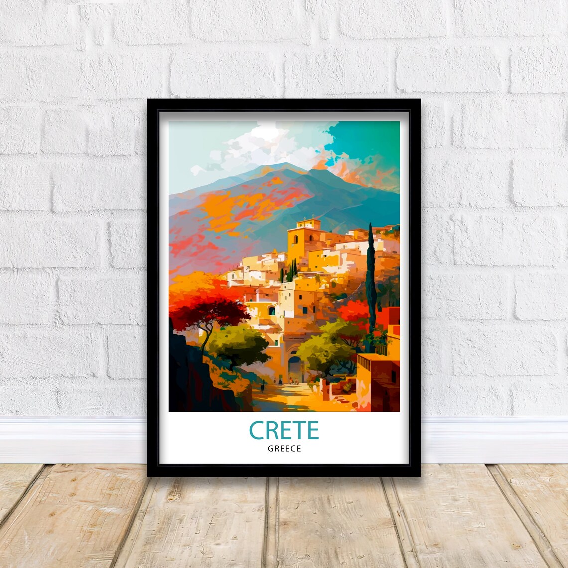 Crete Greece Mountain Village Sunset Mediterranean Art Poster - Image 2